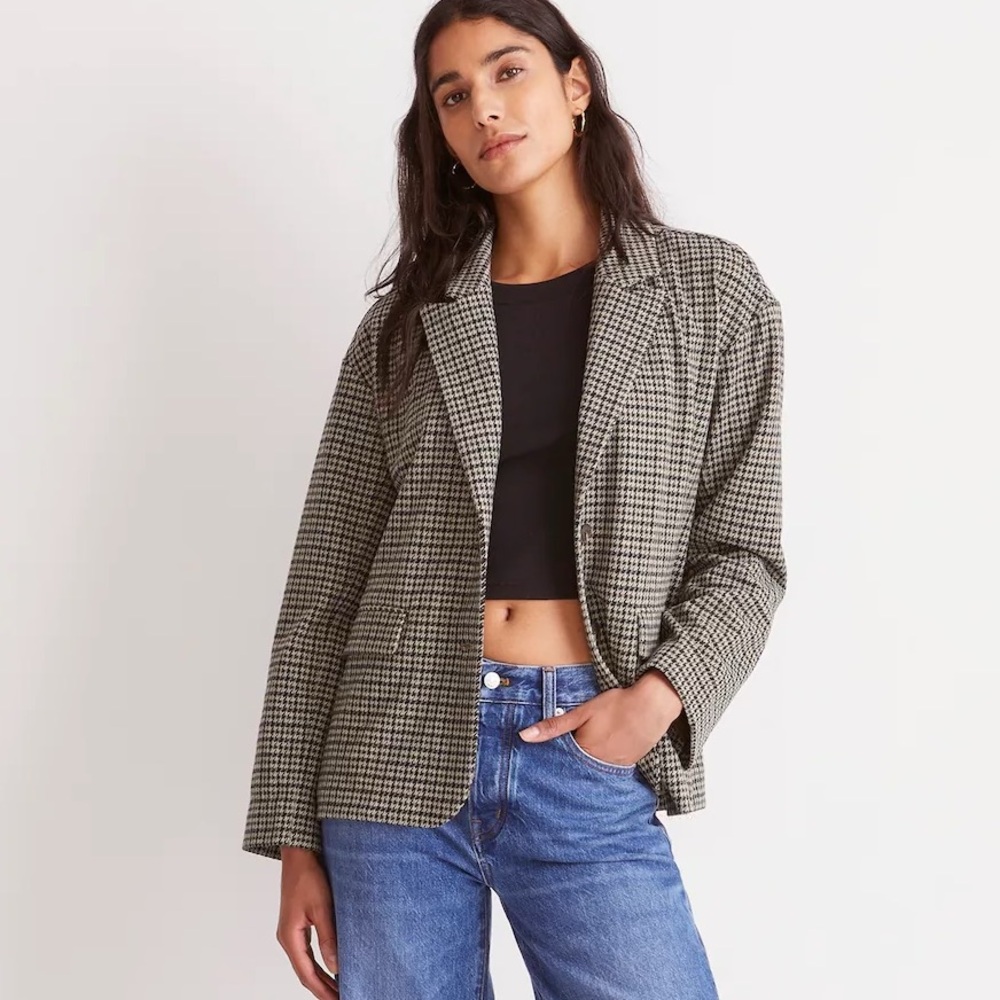 Madewell Oversized Knit Blazer in Green Houndstooth - Size XXS - Picture 4 of 15